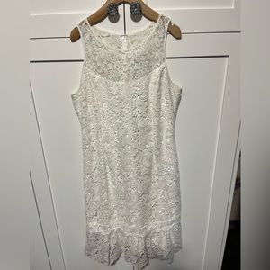 White House Black Market Ecru White Lace Dress size 12 lined LN